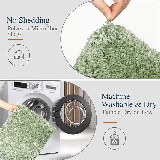 Walensee Bathroom Contour Rug (20x24, Pale Green) Non Slip Bath Mat for Bathroom Water Absorbent Soft Polyester Shaggy Machine Washable Bath Rug U Shape Toilet Rug