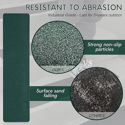 S&X Stair Treads Non Slip Outdoor Indoor, 5-Pack 6” x 24” Pre-Cut Non Skid Tape Dark Green, Heavy Duty Grip Tape for Stairs, Anti Slip Traction Strips for Wood, Concrete Steps