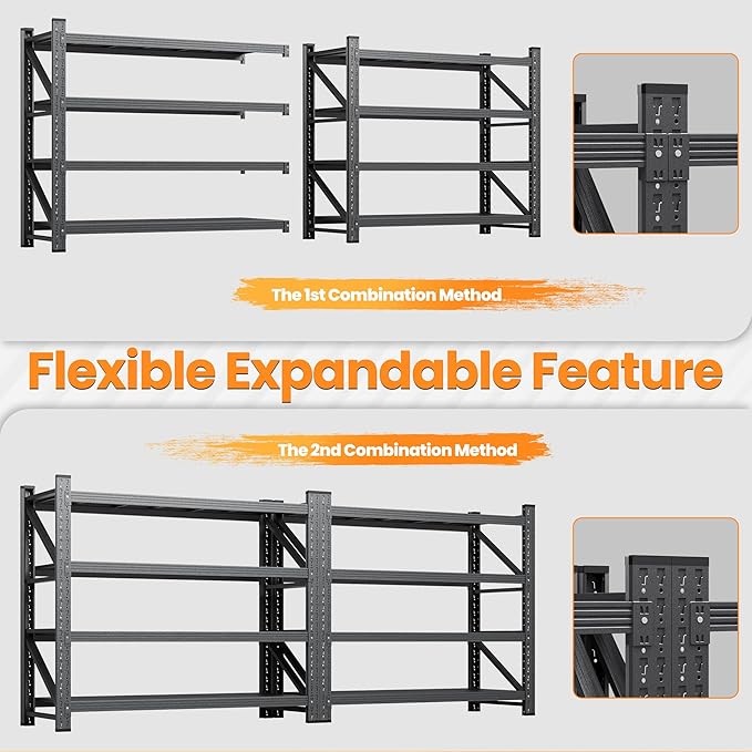 48" W Metal Storage Shelves Heavy Duty, 3000LBS Garage Shelving Units, 4 Tier Tall Metal Shelving, 24" Deep Steel Shelf Rack , Adjustable Utility Standing Shelf for Warehouse/Shop 48"W x 24"D x 70"H