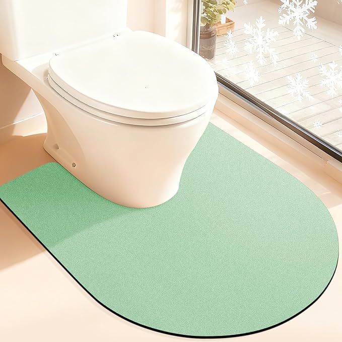ACCUMTEK Toilet Rugs, Ultra Thin Absorbent Contour Bathroom Rugs for Toilet, Dry Quickly, Machine Washable, Upgrade Backing Non-Slip Bath Mat, Sage Green/Solid/U-Shaped 24"x20"