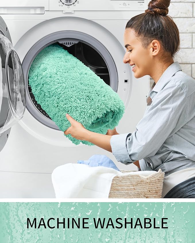 Bathroom Rugs 36x24, Ultra Thick Shaggy Soft Microfiber Absorbent Bath Rug, High Density Foam Latex Non Slip Backing, Machine Washable Bath Mats for Bathroom Floor & Sink, Spa Blue