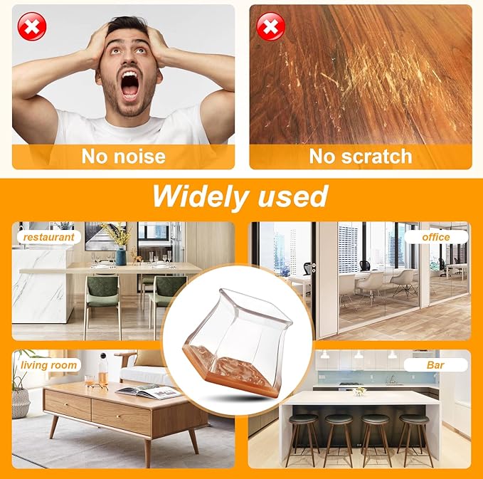 CHUNZEXI 36 Pack Square Chair Leg Floor Protectors for Hardwood Floors, Silicone Felt Covers Pads Caps, Protect Wood Furniture Feet Floors Noise Reduce and Scratch (Square Small & Clear)