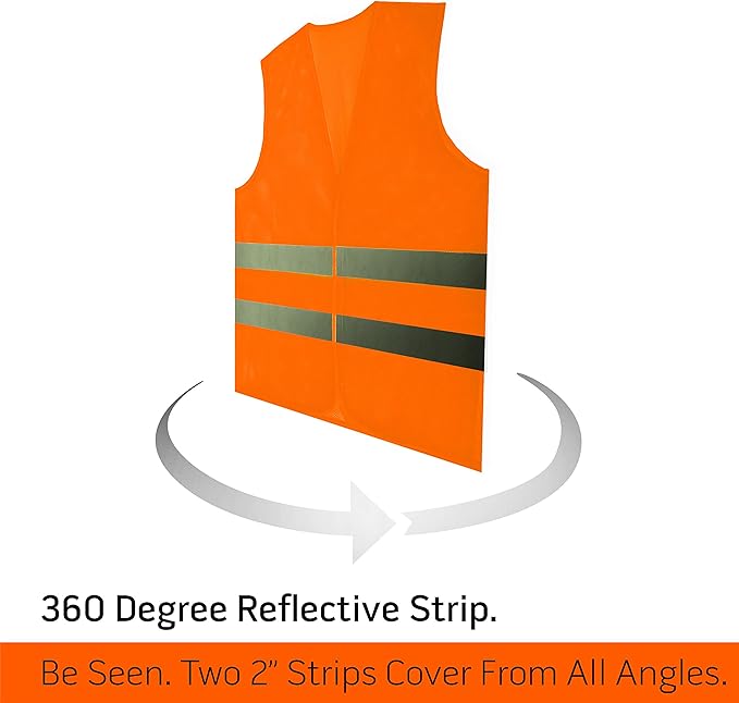 PeerBasics Safety Vests 12 Pack - Orange Reflective High Visibility, Hi Vis Silver Strip, Men Women, Work, Cycling, Runner, Surveyor, Volunteer, Crossing Guard, Road, Construction, Neon