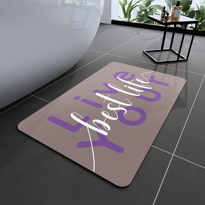 Bath Mat, Bathroom Mat Rugs Super Absorbent Shower Mats Non Slip Quick Dry Thin Rubber Mats for Bathroom Floor Fit Under Door, Shower Rug for Bathtub, Shower, Beige