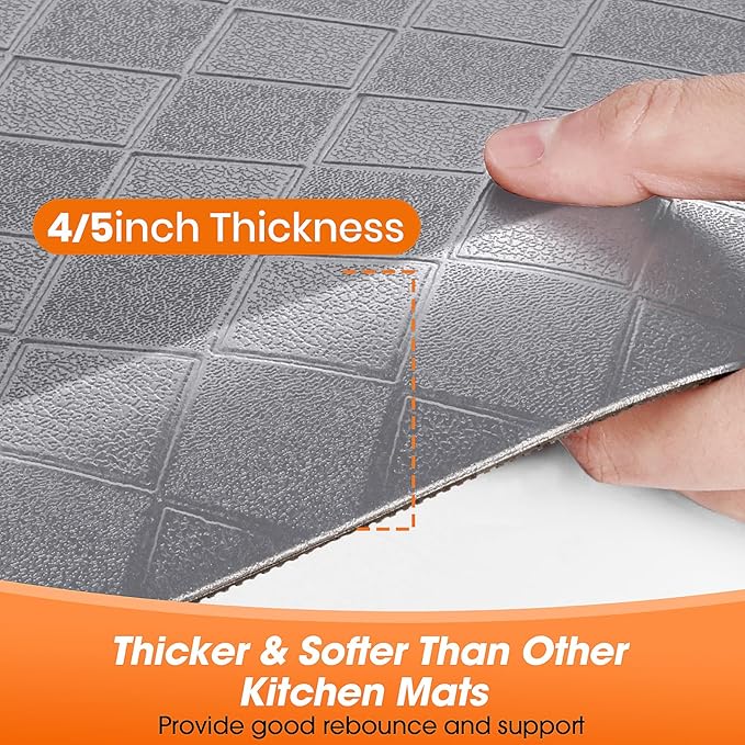 4/5 Inch Extra Thick Kitchen Mats for Floor,Non Slip Anti Fatigue Kitchen Rugs,Waterproof Stain Resistant Sink Mat,Cushioned Standing and Comfort Mats for Office (17"x47" Grey)