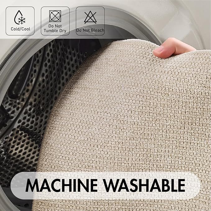 MIULEE Set of 2 Ultra Thin Bathroom Rugs, Rubber Bath Mats for Bathroom Non Slip, Quick Dry Absorbent Bath Rug Machine Washable, Fit Under Door, Shower, Sink, Home Decor, Light Beige, 17"x27"+20"x32"