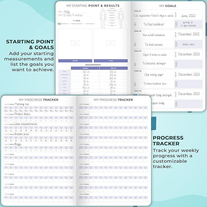 Clever Fox Fitness & Food Journal – Nutrition & Workout Planner for Women & Men – Diet & Gym Exercise Log Book with Calendars, Diet & Training Trackers - Undated, A5 Size, Hardcover (Aquamarine)