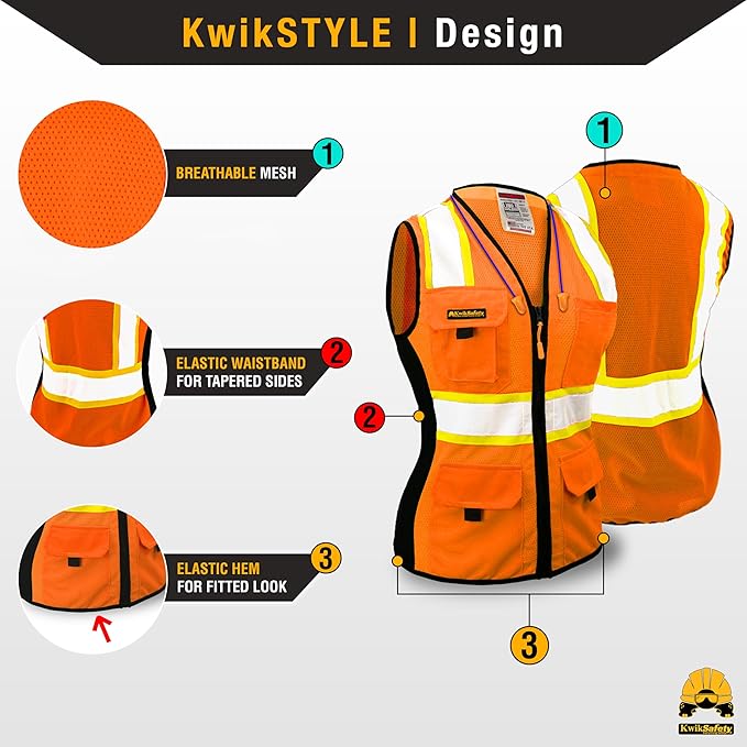 KwikSafety - Charlotte, NC - FIRST LADY Safety Vest for Women, High Visibility Reflective Strips, Meets ANSI & OSHA