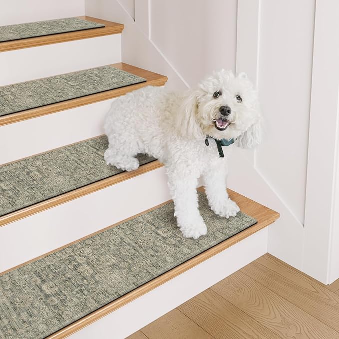 OJIA Stair Treads Non Slip Stair Runners for Wooden Steps, 8"x30" Rubber Backing Stair Mats Carpet Stair Tread Covers Staircase Step Treads for Dogs, Kids & Elders, Brown, 15PCS