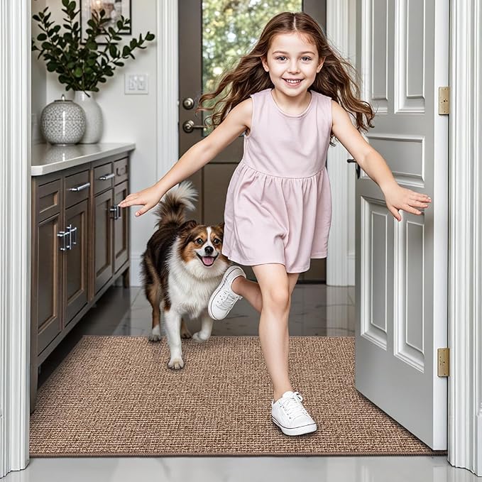 LUMI Indoor Door Mat 24"x36", Ultra Thin Low Profile Non-Slip Doormat for Home Entrance, Absorbent & Stain-Resistant Welcome Mats, Washable Entryway Mat for Front Door, Patio, Porch, Camel