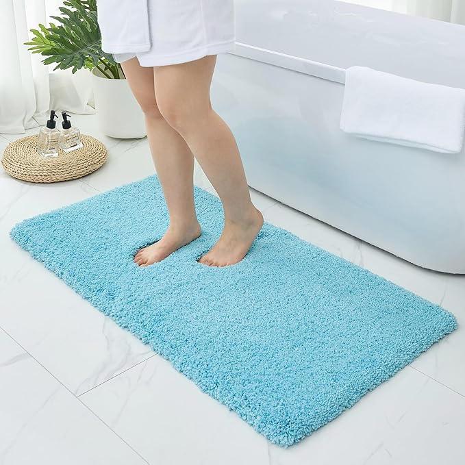 Bathroom Rugs 48x24, Ultra Thick Shaggy Soft Microfiber Absorbent Bath Rug, High Density Foam Latex Non Slip Backing, Machine Washable Bath Mats for Bathroom Floor & Sink, Teal