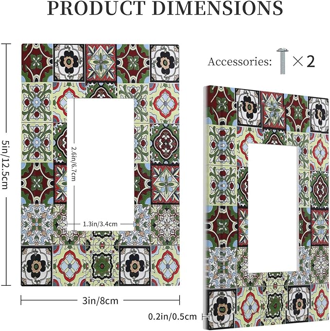 Decorative Outlet Covers Talavera Tile Decal 1 Gang Single Rocker Light Switch Cover Plate Wall Plates GFCI Faceplate for Bedroom Bathroom Decor