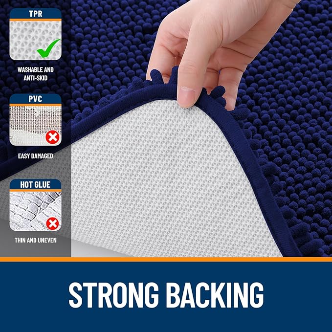 OLANLY Bathroom Rugs Sets 3 Piece, Soft Absorbent Chenille Bath Mats and U-Shaped Contour Toilet Rug, Quick Dry, Home Decor Accessories, Bath Mat Set for Bathroom (30"x20"+24"x16"+24"x20", Navy)