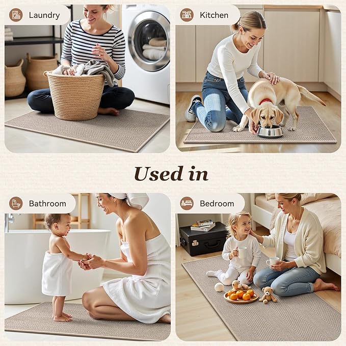 AMOAMI Kitchen Mats for Floor, Non Slip Washable Kitchen Rugs Absorbent Quick Dry and Easy to Clean, Kitchen Runner Rugs for Kitchen in Front of Sink, 20“*47”, Beige