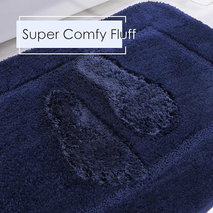 LOCHAS Bathroom Rug Set Navy, Soft Bath Rug Set 2 Piece, Toilet Mat U-Shaped 20x20 and 34x20 Bath Rugs, Quickly Dry Mats for Bathroom, Tub, Washable, Super Absorbent Floor Mat