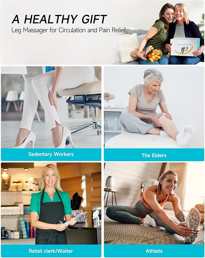 ALLJOY Christmas Gifts, Leg Massager for Circulation and Pain Relief FSA, Gifts for Men Women Dad Mom, Leg Massager with Heat and Compression, 2 Heat 5 Modes 4 Intensities 4 Extenders