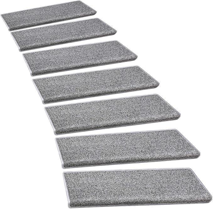 PURE ERA Bullnose Carpet Stair Treads Set Tape Free Non-Slip Indoor Stair Protectors Pet Friendly Rugs Covers Soft Skid Resistant Washable Reusable 9.5" x 30"(2 Pieces,Gray)