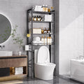 Over-The-Toilet Storage Rack 4-Tier,Bathroom Organizer Shelf Over Toilet,Adjustable Wooden Shelves and Basket,Freestanding Above Toilet Shelf,Space Saver for Rooms(Black Rack-Black Shelves)