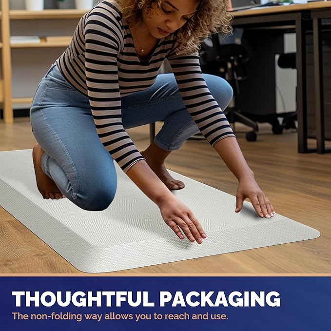 FEATOL Anti Fatigue Mats for Standing, 9/10 Extra Thick Ergonomic Standing Desk Mat, Comfort & Durable Memory Foam Standing Mat at Home,Office All Day (20" x 59", White, 2PC)