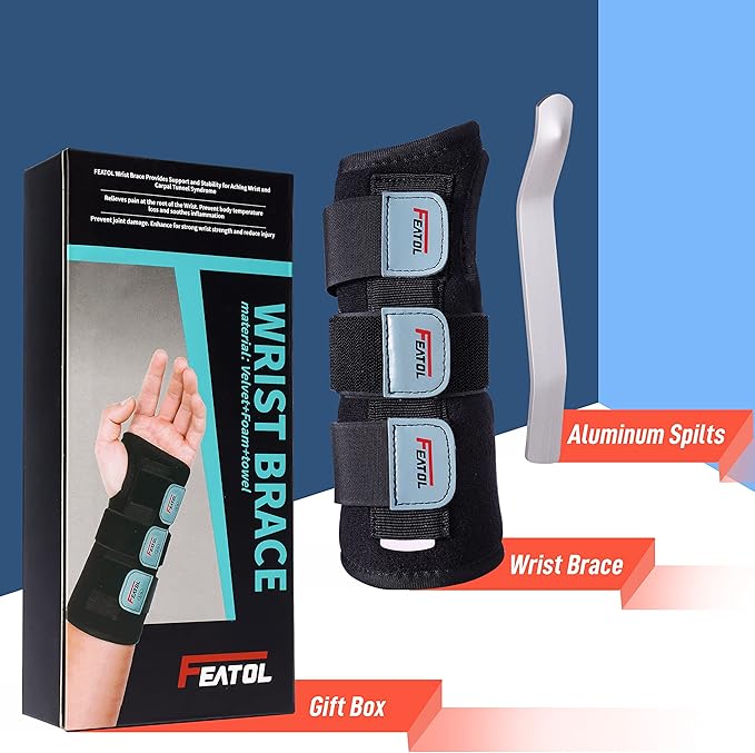 FEATOL Wrist Brace Hand Brace, Carpal Tunnel Wrist Splint Night Support for Women Men, Pain Relief Support -Tendonitis, Arthritis, Sprain, Left Hand, Medium/Large