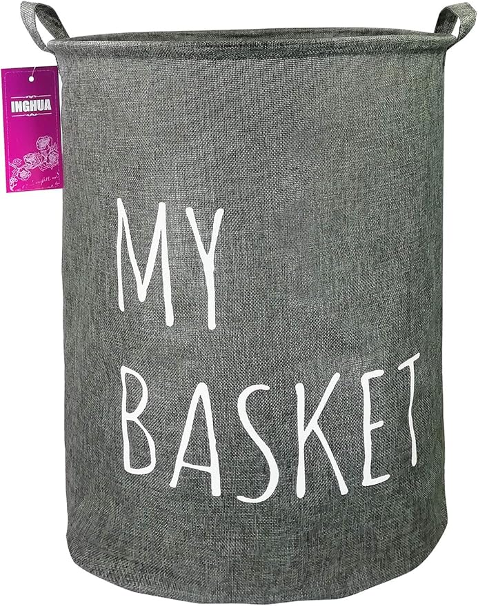 Laundry Hamper Large Canvas Fabric Lightweight Storage Basket/Toy Organizer/Dirty Clothes Collapsible Waterproof for College Dorms, Boys and Girls Bedroom,Bathroom(grey basket)