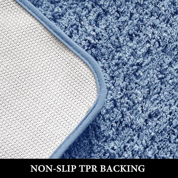 MIULEE Microfiber Toilet Bath Mat U-Shaped Contour Shaggy Bathroom Rugs Non Slip Extra Thick Soft Bath Rug Absorbent Water for Bathroom Commode Machine Washable(24x24 Inch, Blue)