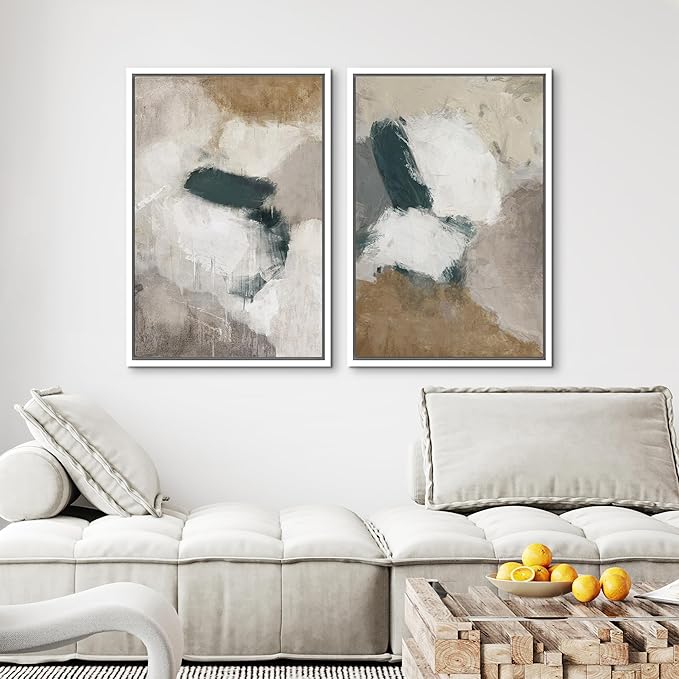 MUDECOR Framed Canvas Print Wall Art Vintage Mid-Century Colorful Pattern Illustrations Modern Art Decorative Bohemian Colorful Chic for Living Room, Bedroom, Office - 24"x36"x2 White