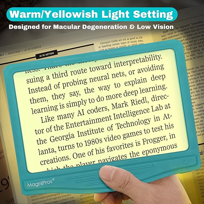 MagniPros 5X Large LED Page Magnifier for Reading with 3 Color Lighting Modes & Anti-Glare Lens to Reduce Eye Strain-Perfect for Small Prints, Aging Eyes, Low Vision and Seniors