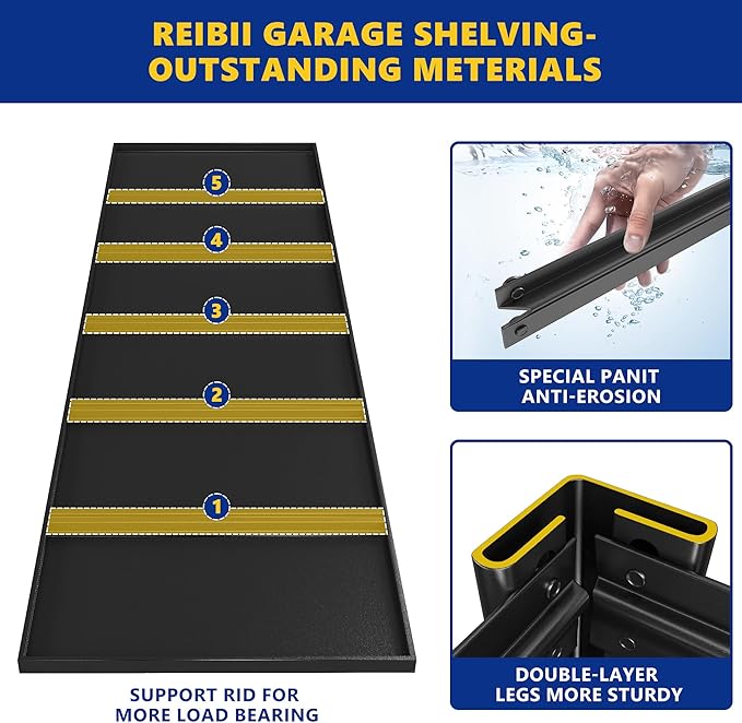 REIBII Garage Shelving 48.2" W Storage Shelves 3000LBS Metal Shelving Heavy Duty Adjustable Metal Shelf 5 Tier Pantry Shelves for Basement Warehouse Supermarket 72.2" H x 24.2" D x 48.2" W, 4 Pac