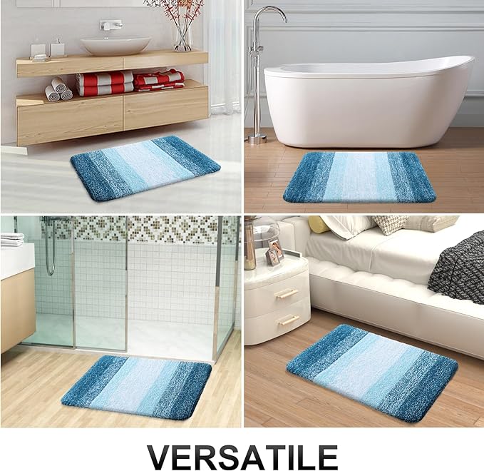 OLANLY Bathroom Rug Set 2 Piece, Soft Absorbent Microfiber Bath Rug Set, Non-Slip, Machine Wash Dry, Plush Shaggy Bath Mats for Bathroom (47"x20"+24"x16", Peacock Blue)