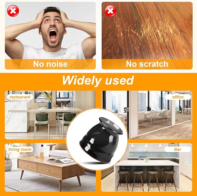 CHUNZEXI 24 Pack Chair Leg Floor Protectors for Hardwood Floors, Silicone Felt Covers Pads Caps, Protect Wood Furniture Feet Floors Noise Reduce and Scratch (Universal Small & Black)