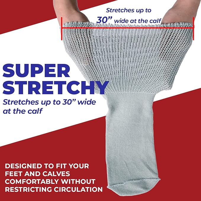FORTIVO 2 Pairs Extra Wide Socks For Swollen Feet, Non-Slip Hospital and Diabetic Socks for Men and Women