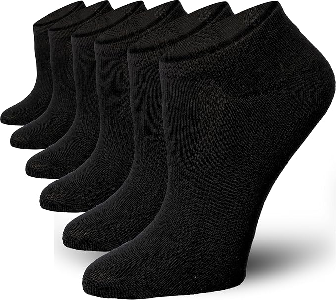 Tipi Toe Women’s 6-Pack Athletic Cushioned Running Ankle Socks – Soft, Breathable Fabric with Arch Support for Comfort