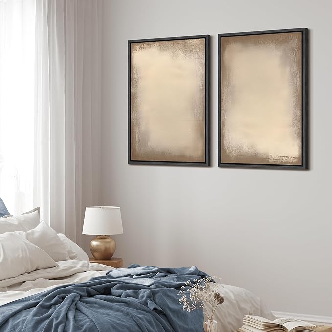MUDECOR Framed Canvas Print Wall Art Neutral Minimalist Modern Abstract in Beige and Taupe Illustrations Modern Art Decorative Bohemian Colorful for Living Room, Bedroom, Office - 24"x36"x2 Black