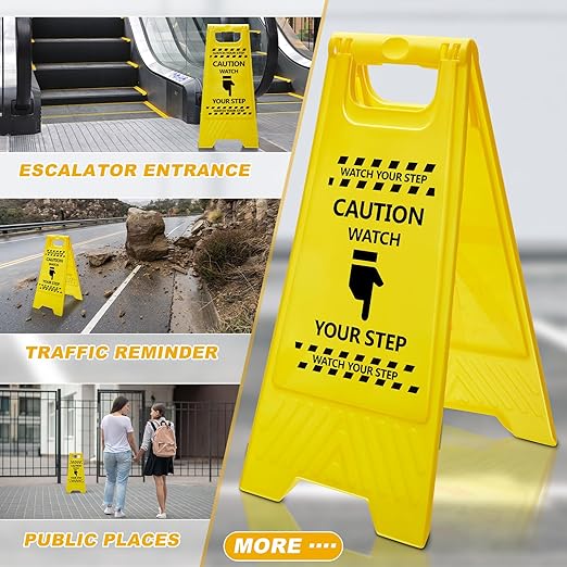 3 Pcs Caution Watch Your Step Sign Safety Double Sided Floor Heavy Duty Plastic Warning Caution Sign for Home Yard Outdoor Wet Floor Step, 24 x 11.6 x 8 Inch, Black on Yellow