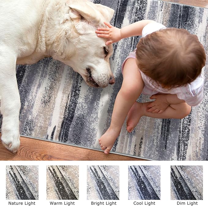 Modern Abstract Hallway Runner Rug, Grey Black Multi Washable Kitchen Runner Non-Slip Soft 2x8 Runner Rug Thin Print Faux Wool Carpet for Entryway Bedroom Laundry Room Indoor Home Decor