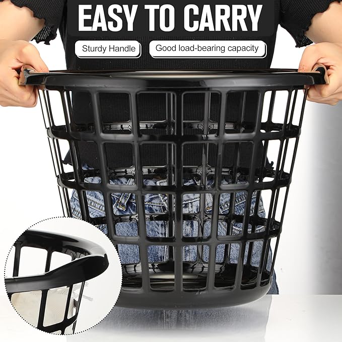 Uiifan 24 Pcs Black Lightweight Laundry Baskets Plastic Large Round Bushel Baskets Capacity Plastic Clothes Basket Space Saving Narrow Laundry Hampers