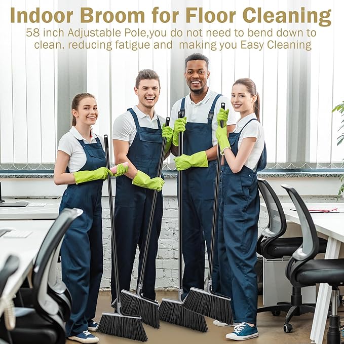 Roshtia 8 Pcs Heavy Duty Broom Set 58 Inch Outdoor Indoor Commercial Stiff Broom With Long Handle Angle Garage Concrete Outside for Sweeping Patio (Gray)