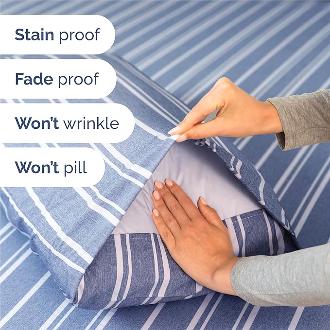 King 6 Piece Sheet Set - Cooling & Breathable Bed Sheets - Hotel Luxury Bed Sheets for Women, Men, Kids & Teens - Bedding w/Deep Pockets & Easy Fit - Soft & Wrinkle Free - King Blue Stripes Sheets