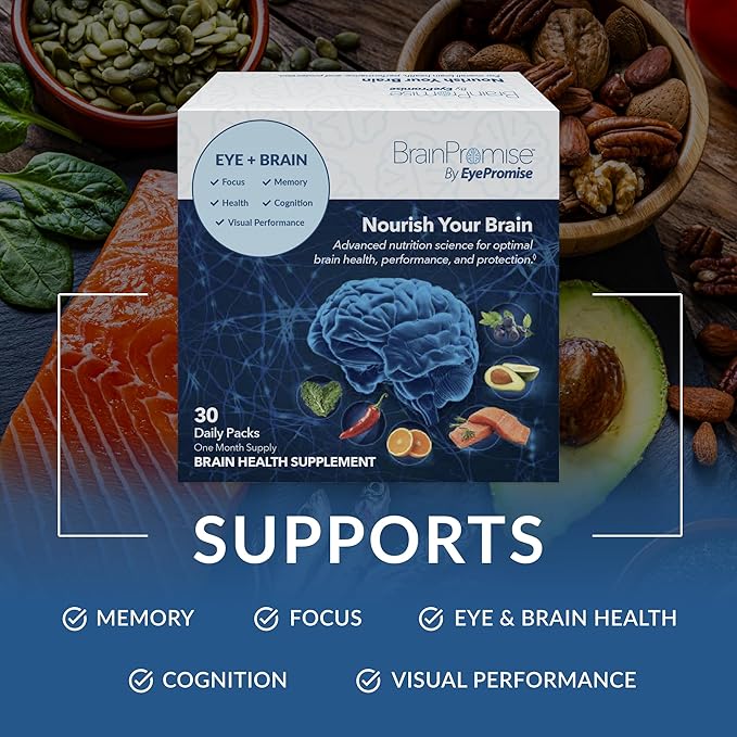 BrainPromise Eye & Brain Supplement by EyePromise - 30 Softgel Packets, 30-Day Supply - Eye Supplement with Brain Support for Memory & Focus, Made with Lutein and Zeaxanthin, Vitamin A, B, C, D & Zinc