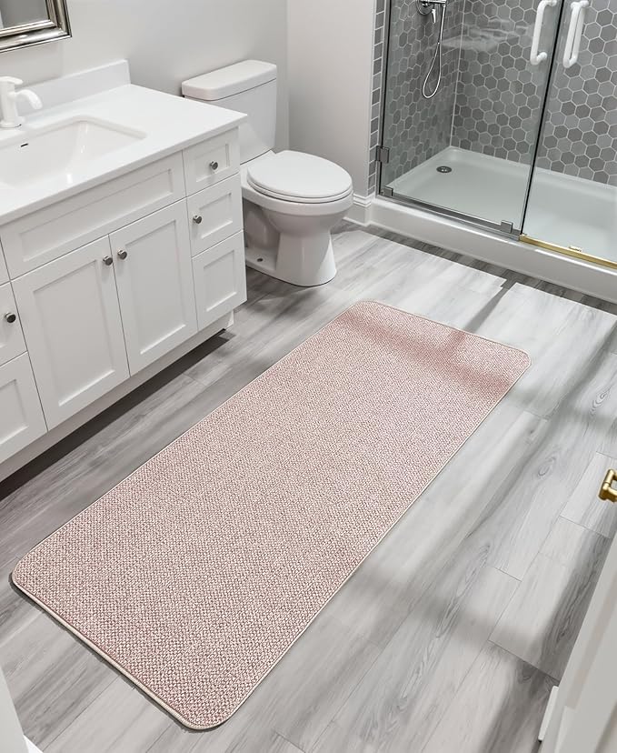 Bath Mat,Ultra Thin Bathroom Runner Rugs,Large Bath Mats for Bathroom,Quick Dry,Non-Slip,Machine Washable,Low Pile,Bath Rug,Shower Outside,Sink,Home Decor Accessories.Beige,1'5"x4'11"（17x59inch）