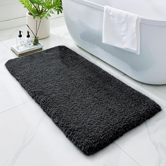 Bathroom Rugs 59x24, Ultra Thick Shaggy Soft Microfiber Absorbent Bath Rug, High Density Foam Latex Non Slip Backing, Machine Washable Bath Mats for Bathroom Floor & Sink, Black