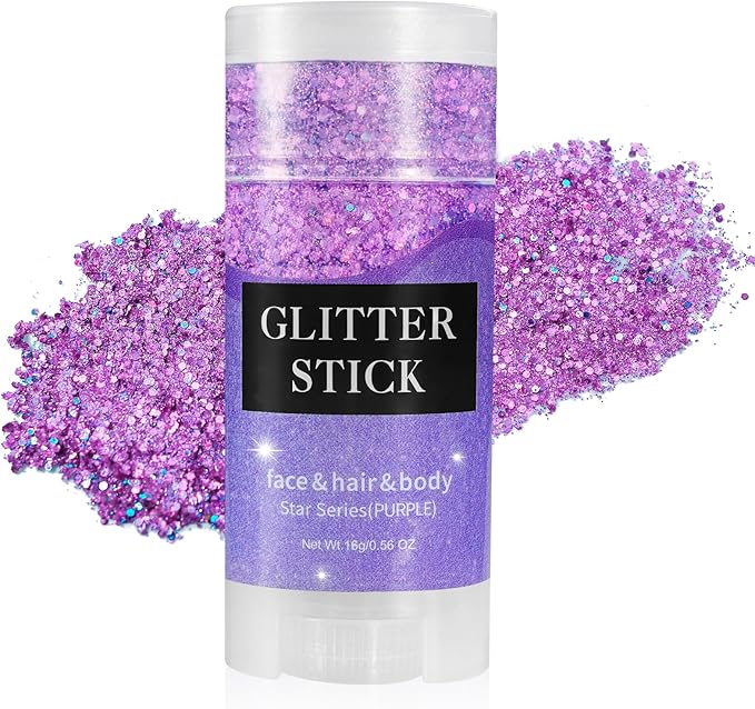 Mysense Purple Body Glitter Stick,Mardi Gras Face Hair Glitter,Festival Concert Rave Outfit Accessories for Women,Mermaid Sequins Chunky Glitter Makeup,0.56oz