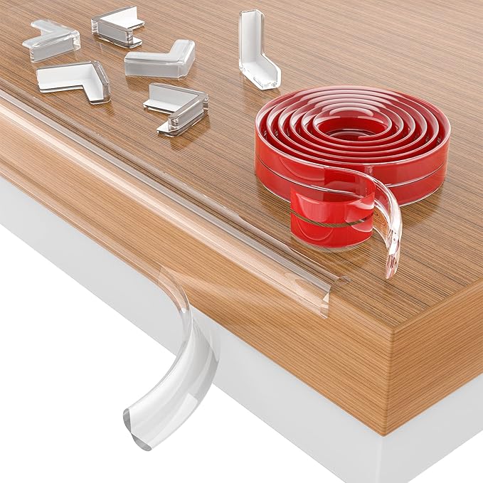 Baby Proofing, 0.6in Edge Protector Strip Clear, Thickened Silicone Soft Corner Protectors with Upgraded Pre-Taped Strong Adhesive, 26.2ft Edge Protectors for Cabinets, Tables, Drawers