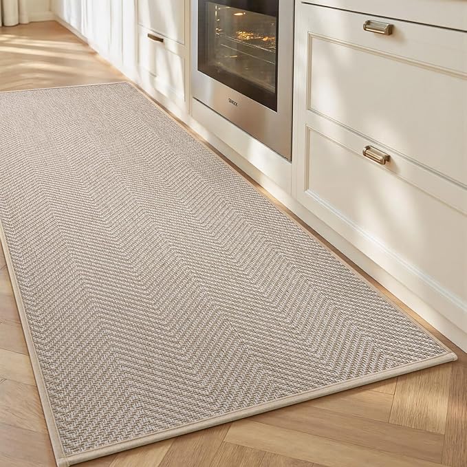 AMOAMI Kitchen Mats for Floor, Non Slip Washable Kitchen Rugs Absorbent Quick Dry and Easy to Clean, Kitchen Runner Rugs for Kitchen in Front of Sink, 17“*47”, Beige
