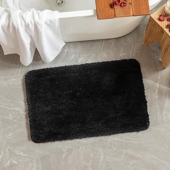 MIULEE Black Bathroom Rug Shaggy Soft Bath Rug Mats for Bathroom Non Slip Thick Absorbent Plush Washable Mat Carpet Living Room Bedroom Floor, 24x44 inches