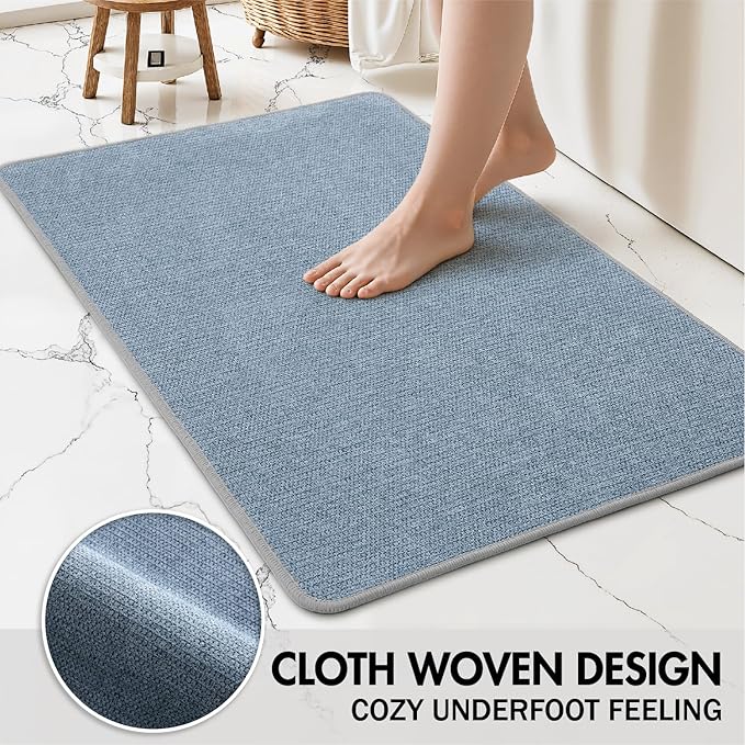 MIULEE Set of 2 Ultra Thin Bathroom Rugs, Rubber Bath Mats for Bathroom Non Slip, Quick Dry Absorbent Bath Rug Machine Washable, Fit Under Door, Shower, Sink, Home Decor, Blue, 24x36 Inch