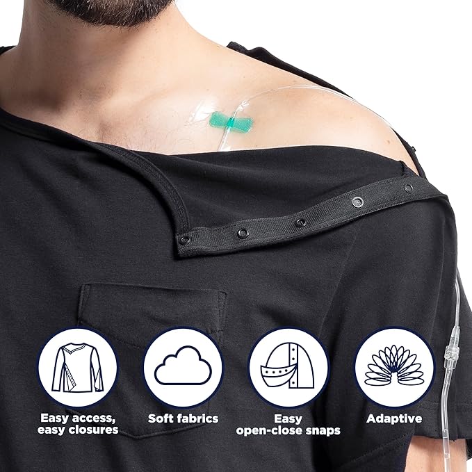 MAI We Care Post Shoulder Surgery Shirts for Men - Tear Away Recovery Apparel, Premium Chemotherapy Clothing