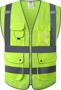 JKSafety 9 Pockets High Visibility Safety Vest for Men and Women, Hi-Vis Reflective Yellow Safety Vests with Zipper Front, Meet ANSI/ISEA Class 2 Type R (159-Yellow 3XL)
