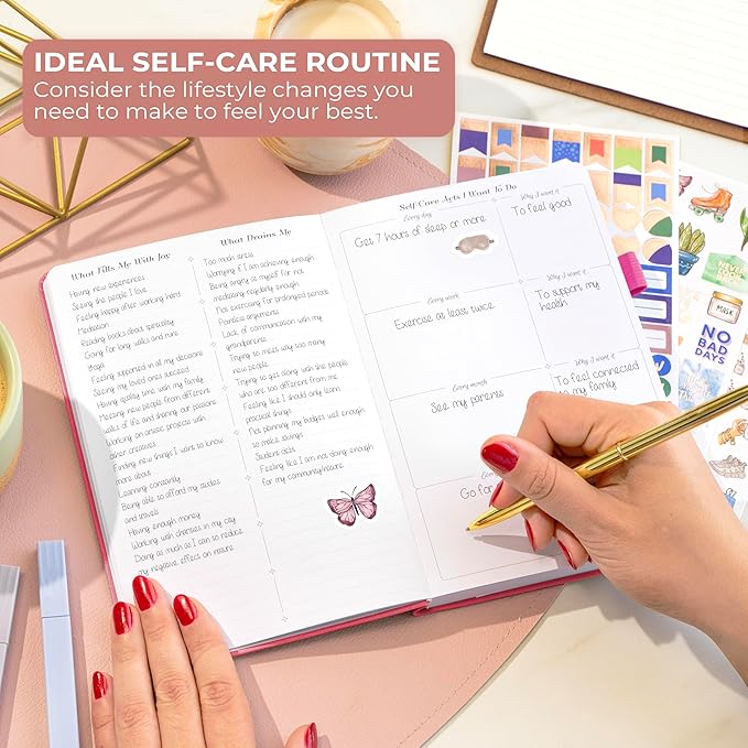 GoGirl Self-care Journal – Daily Mental Health Notebook with Mood & Wellness Trackers – Personal Development, Meditation & Reflection Journal for Women – Hardcover, Lasts 3 Months (Fuchsia)